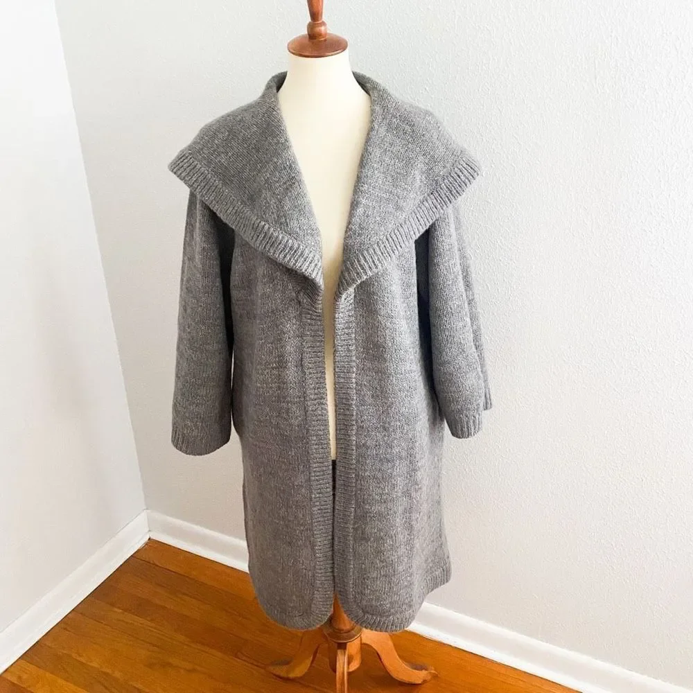 Vintage Wool Mohair Long Sweater Coat Grey - Picture 2 of 8